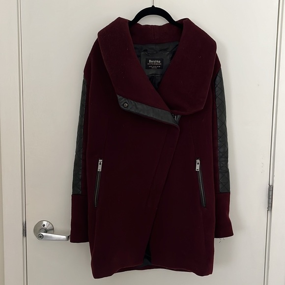 Burgundy Bershka Wool Blend Coat size S - Picture 2 of 7